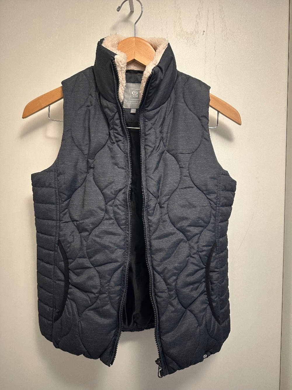 Rip Curl Quilted Puffer Vest Sherpa Collar Charcoal Gray XS